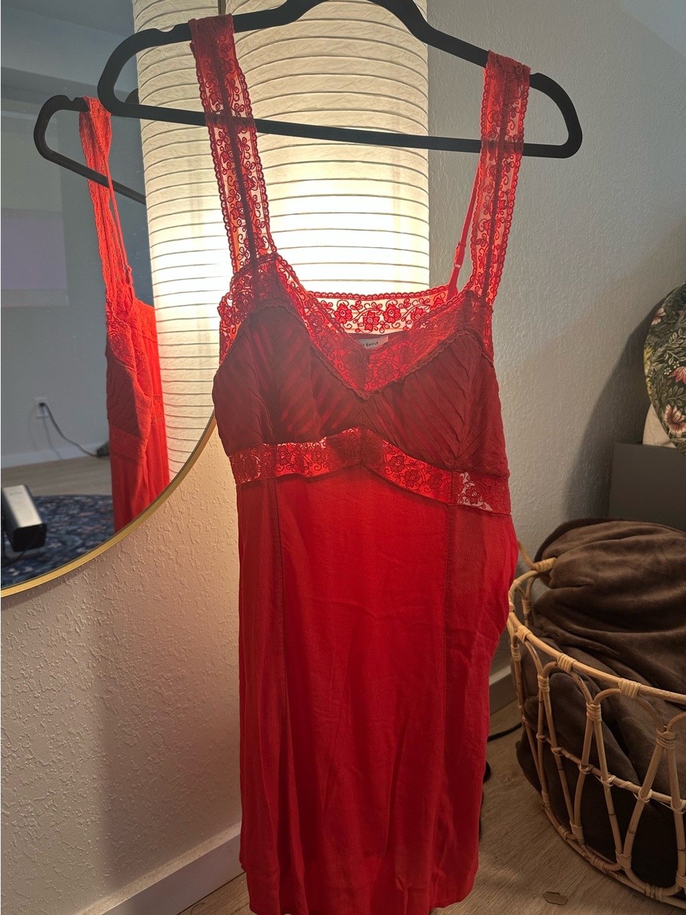 American Eagle Outfitters Red Lace-Trim Chemise